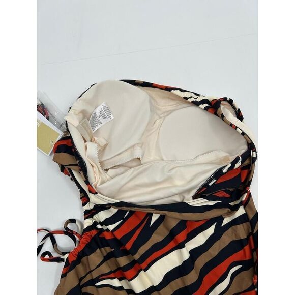 NWT Michael Michael Kors MM9F1074 One-Shoulder Zebra Swimsuit Size 10 - Picture 11 of 12
